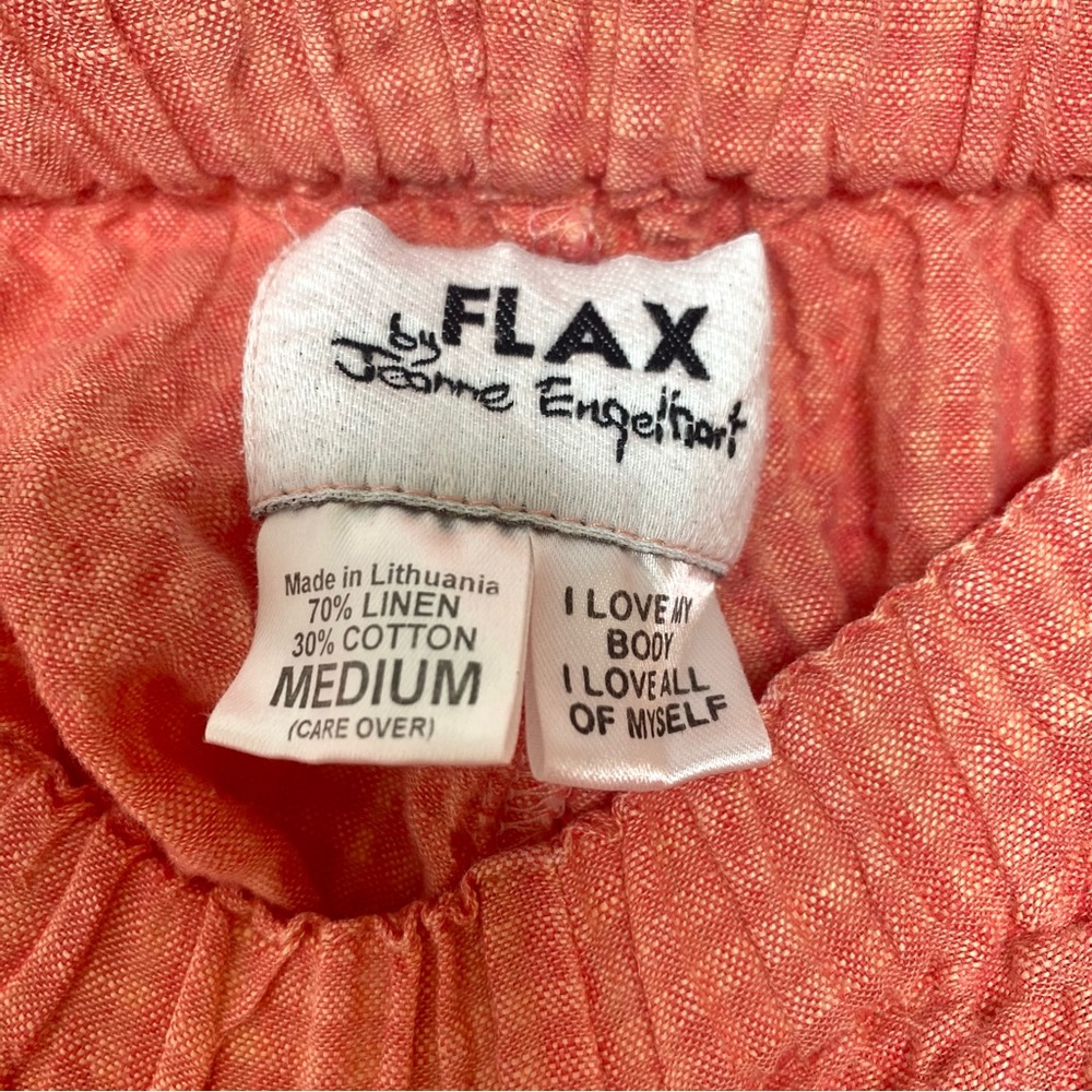 FLAX Linen Seersucker Wide Leg Flood Pants Coral Orange Pull On Pockets Medium - Picture 2 of 8
